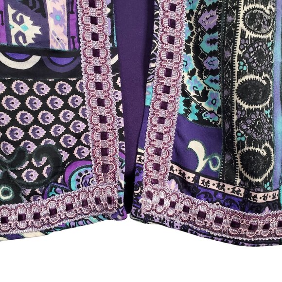 Joan Rivers Size 2X Jacket Collarless Open Floral Lace Trim Jersey Knit Lined - Picture 6 of 10